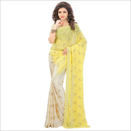 Yellow Fancy Work Sarees