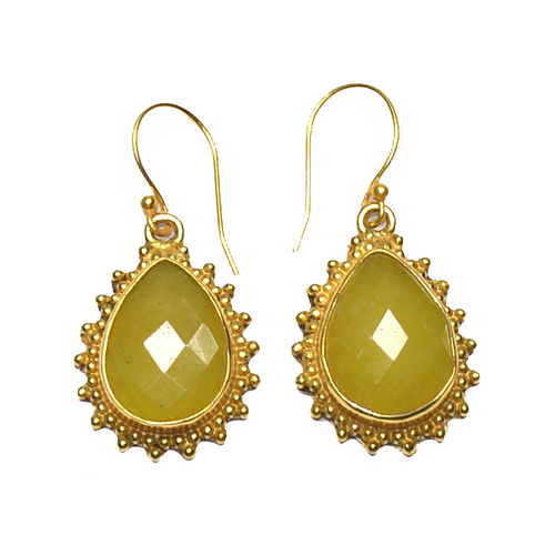 Jade Yellow Pear 925 Sterling Sliver Earring