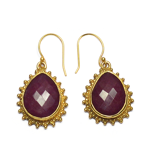 Dyed Ruby Pear 925 Sterling Sliver Earring