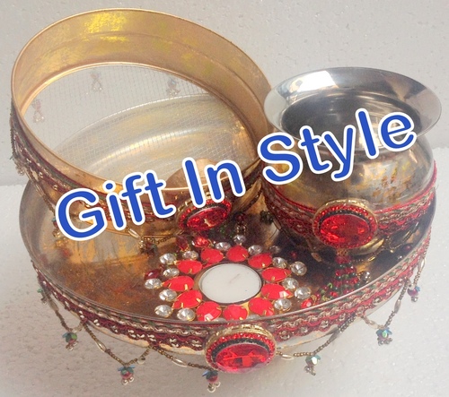 Karwa Chouth Thali - Round Shape, Modern Indoor Design | Hinduism Inspired, Factory Made Decor Piece for Celebrating Traditions