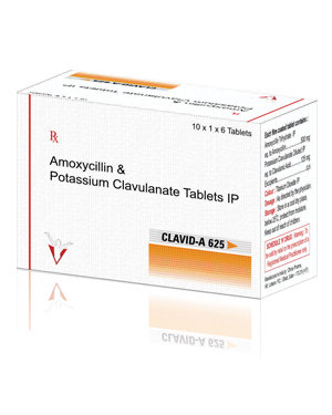 Clavid-A 625 Tablets - Amoxycillin 500mg + Potassium Clavulanate 125mg, Broad Spectrum Antibiotic, Blister Pack, 10 Tablets