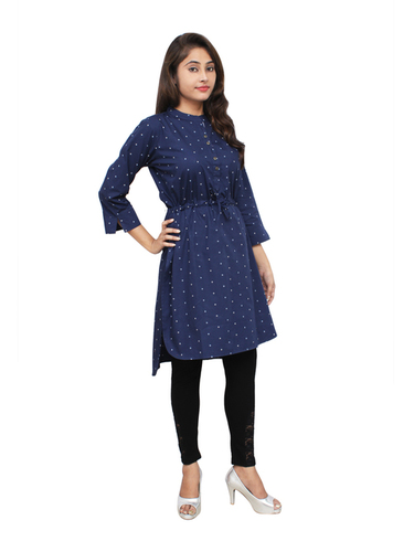 Blue Cotton Kurtis Denim Touch - Cotton, Regular Fit, Blue Color | Short Sleeve, Washable, Daily Wear for Girls