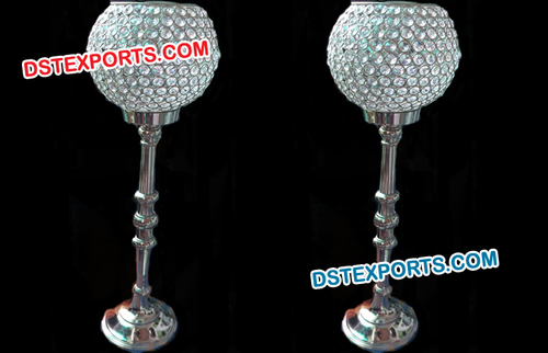 Indian Wedding Decoration Centerpiece - Brass Metal Silver, Varied Sizes, Handmade Crystal Candelabra, Elegant Durable Design