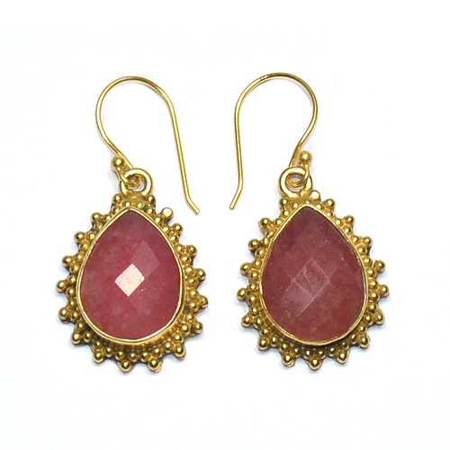 Jade Red Pear 925 Sterling Sliver Earring
