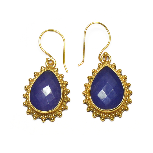 Blue Chalcedony Pear 925 Sterling Silver Earring - 15x10mm, Blue, Bezel Set, Elegant Design