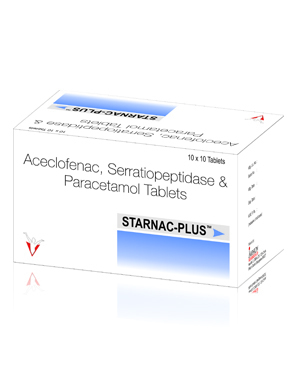 STARNAC-PLUS - Aceclofenac 100mg + Paracetamol 325mg + Serratiopeptidase 15mg Tablets, Pain Relief and Inflammation Reduction