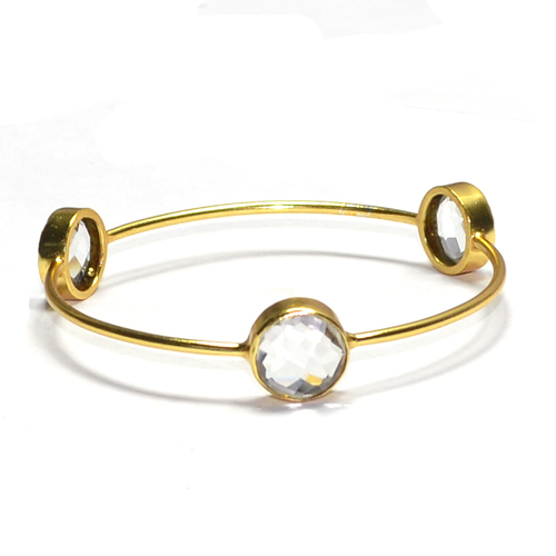 Crystal Round 925 Sterling Silver Bangle - White, Round Crystal, Versatile Elegant Design
