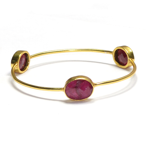 Dyed Ruby Oval 925 Sterling Sliver Bangle