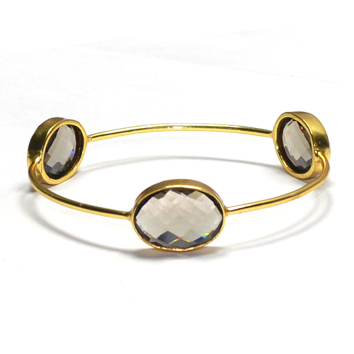 Smoky Quartz Oval 925 Sterling Sliver Bangle