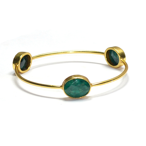 Dyed Emerald Oval 925 Sterling Sliver Bangle
