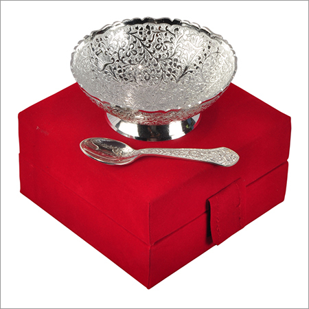 Silver Plated Brass Bowl With Spoon