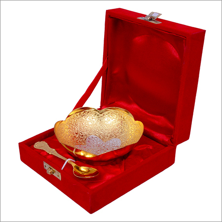 Silver Gold Plated Bowl With Spoon