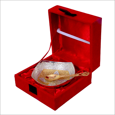 Engraved Silver Gold Plated Brass Bowl - Brass 10cm Diameter, 5cm Height | Floral Engraving, Handcrafted, Luxury Velvet Box