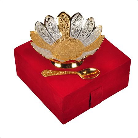 Silver Gold Plated Brass Bowl With Spoon