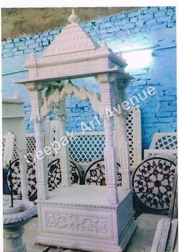 Marble Temple - Marble, Customizable Size, Off-White | Hand-Carved, Intricate Carvings, Polished Finish, Traditional Style