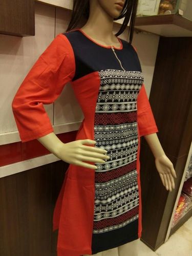 Printed Cotton Kurtis With Zip - Cotton, Sizes S to XL, Short Sleeve, Printed Design | Versatile Daily Wear for Girls in Summer and Winter