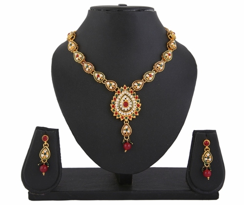 Party Diva Kundan Red Green Indian Bollywood Pendant Necklace Earrings Set For Women
