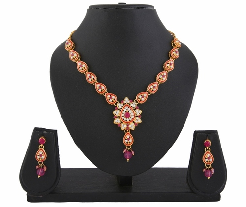 Party Diva Kundan Pink Indian Bollywood Pendant Necklace Earrings Set For Women