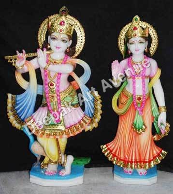 Marble Radhe Krishna Statue - Marble, 12 Inches, Multicolor | Intricate Details, Polished Finish, Spiritual Decor