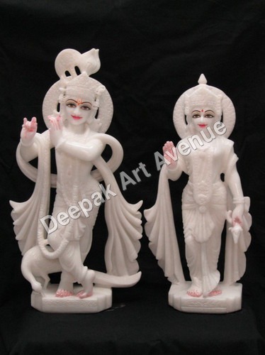 Radhe Krishan Marble Statue - 12 Inches, White Marble | Intricate Details, Hand-Carved, Polished Finish