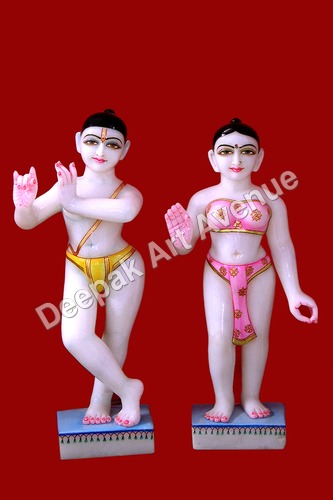 Radhe Shyam Marble Statue - 12 Inch White Marble, Polished Finish | Intricate Details, Durable, Spiritual Collectible