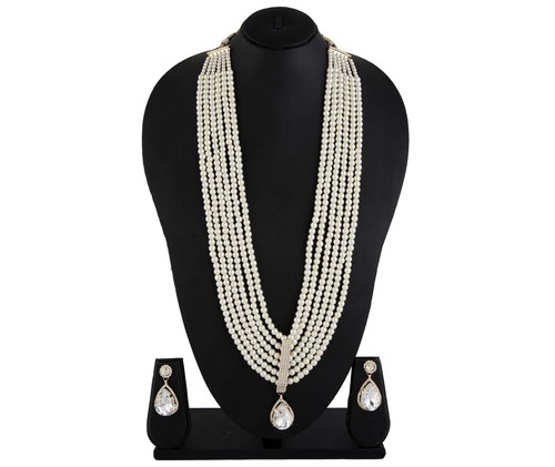 White Diva Royal Pearl Queen Raani Necklace Earrings Set