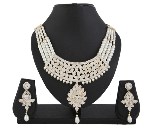 Diva Pearl Stone Jewelry Set - White Pearl and Gold Finish | Elegant Necklace and Earrings for Women, Perfect for Anniversary, Engagement, Wedding, and Party Occasions