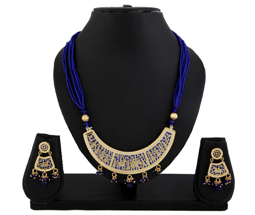 Diva Royal Blue Polki Necklace Earrings Set Gender: Women