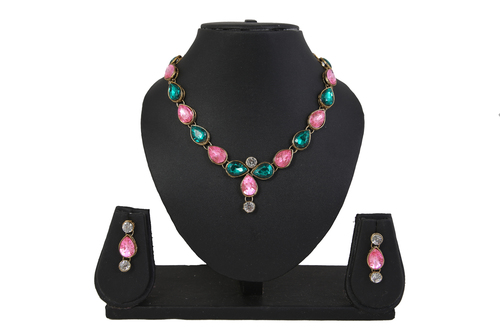Diva Kundan Necklace Set - Alloy, 40 Grams | Pink and Green Elegance for Weddings, Parties, and Engagements
