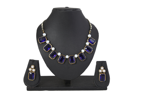 Diva Blue Stone Sapphire Simulant Necklace Set - Alloy Material, 59 Grams, Blue and White Colors | Stunning Jewelry Set for Women, Perfect for Anniversary, Engagement, Gift, Party, or Wedding