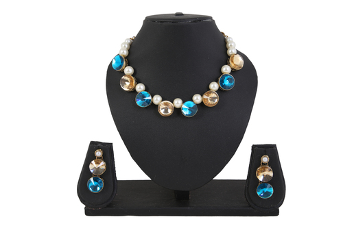 Diva Blue Brown Kundan Necklace Set Gender: Women