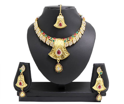 Diva Gold Plated Red Green Necklace Set Gender: Women