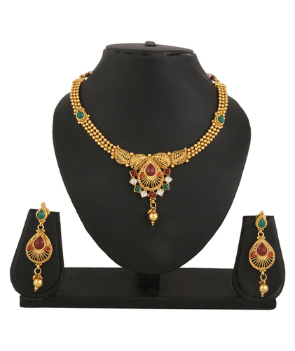 Adoreva Gold Plated Red Green Indian Bollywood Kundan Necklace Earrings Set for women