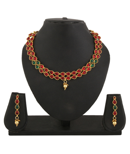 Adoreva Ruby Emerald Red Green Stone Indian Necklace Earrings Set for Women