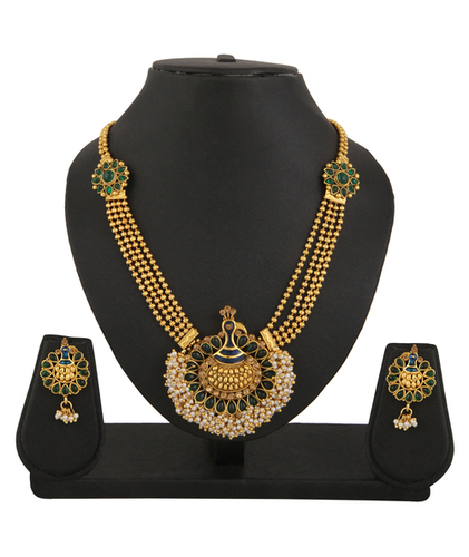 Adoreva Gold Plated Copper Necklace Earrings Set - 43cm Necklace 4x2.5cm Earrings | Sparkling Pearl Design Perfect for Weddings and Special Occasions