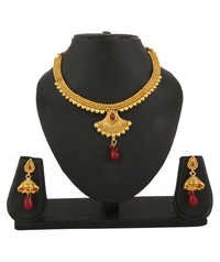 Red Adoreva Gold Plated Ruby Necklace Earrings Set For Women