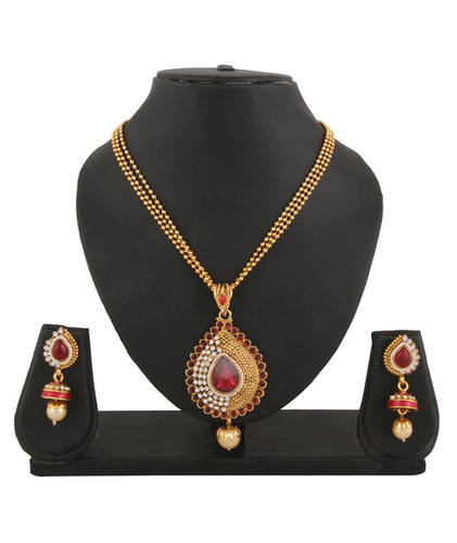 Adoreva Gold plated Red Pendant Earrings Set for women
