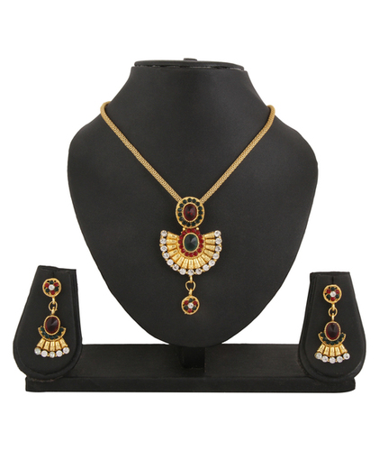 Adoreva Red Green Gold plated Pendant Earrings Set for women