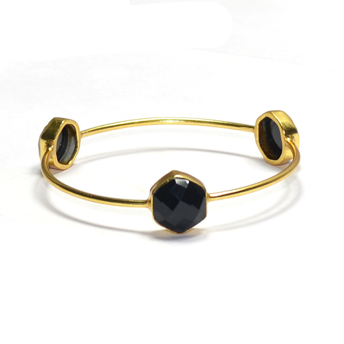 Black Spinel Oval 925 Sterling Sliver Bangle