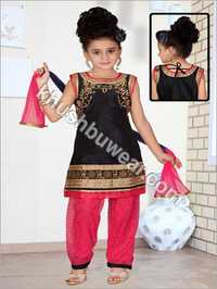 Kids Salwar Kameez - Cotton Blend, Multiple Sizes, Black With Gold Embroidery | Attractive Design, Comfortable Fit, Durable Stitching, Elegant Look, Skin-friendly