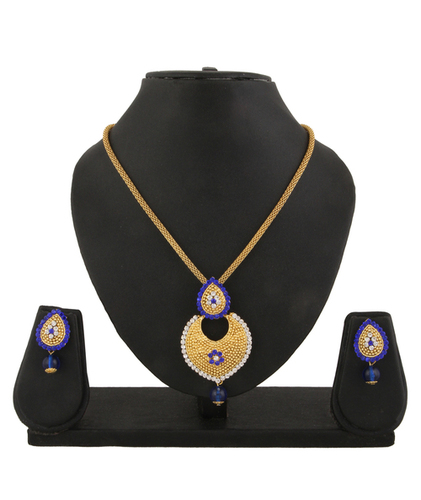 Gold Adoreva Blue Pendant Earrings Set For Women