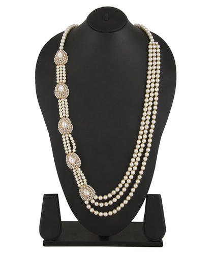 Adoreva Sparkling Pearl Gold Plated Necklace - 88cm Adjustable Length | Elegant White Alloy Set for Special Occasions, Perfect for Ethnic Attire