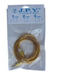 Premium Quality Aux Cable - Plastic And Metal, 2x 3.5mm Male-to-male Ports, Gold Color, Durable Tangle-free Design, Circular Cable