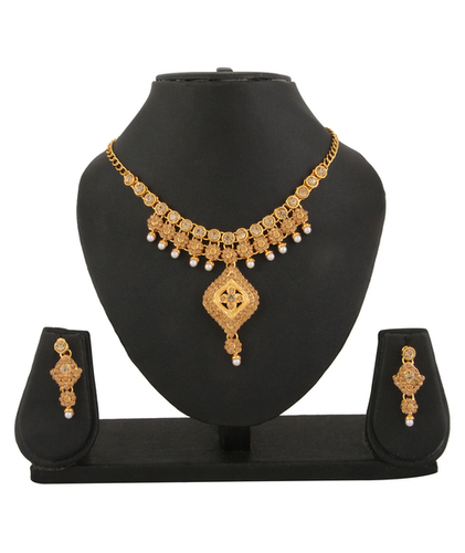 Adoreva Gold Polish Necklace Earrings Set For Women Weight: 43 Grams (G)