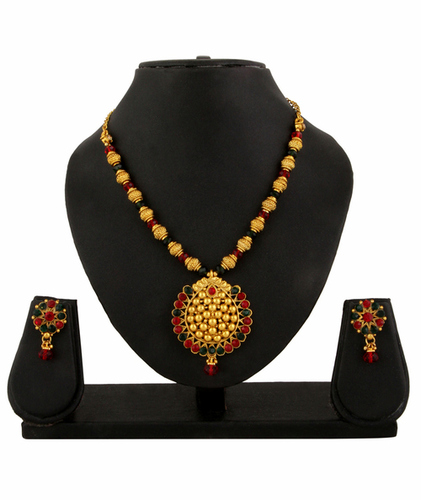 Gold Adoreva Red Green Antique Necklace Earrings Set For Women
