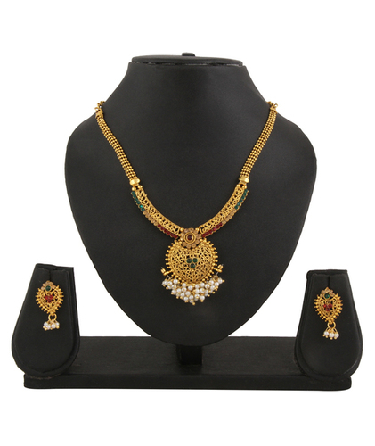 Adoreva Sparkling Pearl Gold Plated Necklace Earrings Set - 28cm Necklace, 3x2cm Earrings | Dazzling Jewelry for Weddings, Parties, and Special Occasions