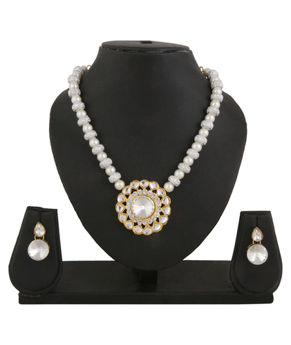 Party Adoreva White Sparkling Pearl Necklace Earrings Set For Women