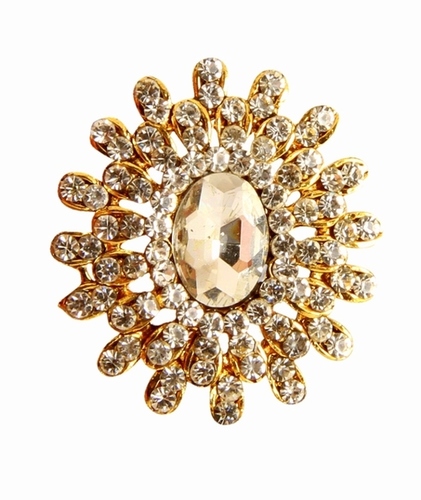 Adoreva Sparkling Kundan Finger Ring - 11g, 4x3.5 cm | Gold & White Alloy, Perfect for Weddings and Parties