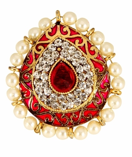 Adoreva Bollywood Fashion Sparkling Finger Ring - 4.5x4.5 cm Gold Metal with Kundan | Dazzling Style for Special Occasions Ethnic Complements