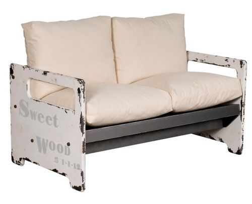 Off White Metal Industrial Sofa
